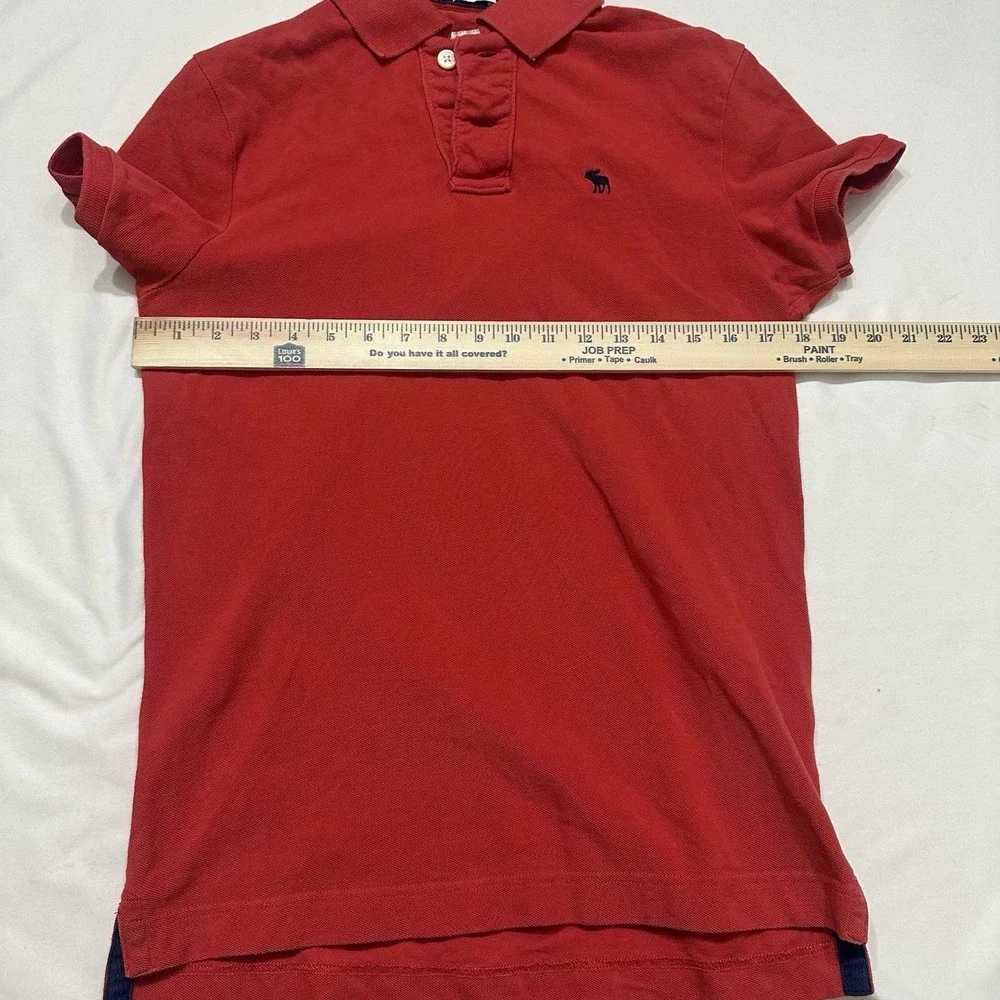 Abercrombie & Fitch Muscle Red Polo Shirt Mens Medium Short Sleeve Blue Moose - Picture 6 of 8